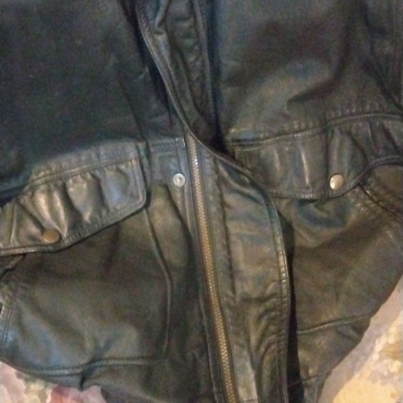 expressions contemporary, black 100% genuine leather men's bomber jacket. Small. - Picture 2 of 4
